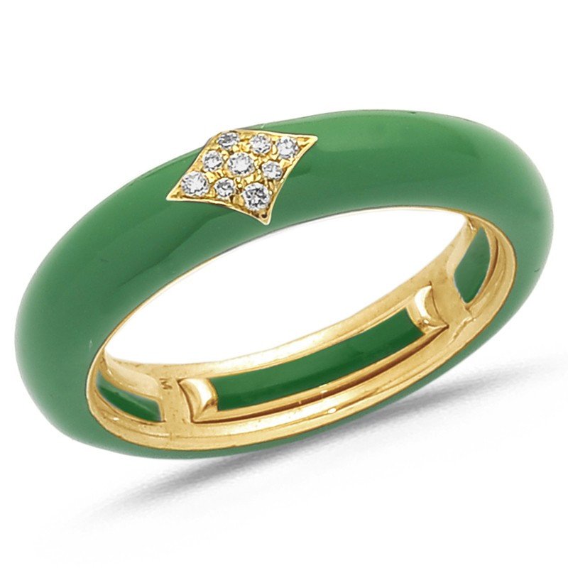 Ring in Green Enamel  Yellow Gold and Diamonds Ring in Green Enamel  Yellow Gold and Diamonds