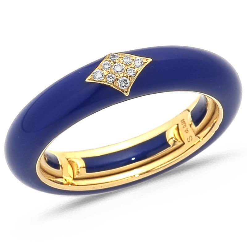 Ring in Blue Navy Enamel  Yellow Gold and Diamonds Ring in Blue Navy Enamel  Yellow Gold and Diamonds