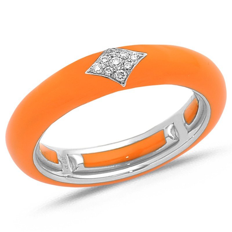 Ring in Hermes Orange Enamel  White Gold and Diamonds Ring in Hermes Orange Enamel  White Gold and Diamonds