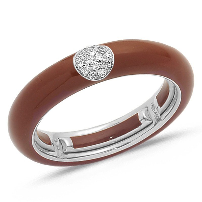 Ring in Brown Enamel White Gold and Diamonds Ring in Brown Enamel White Gold and Diamonds