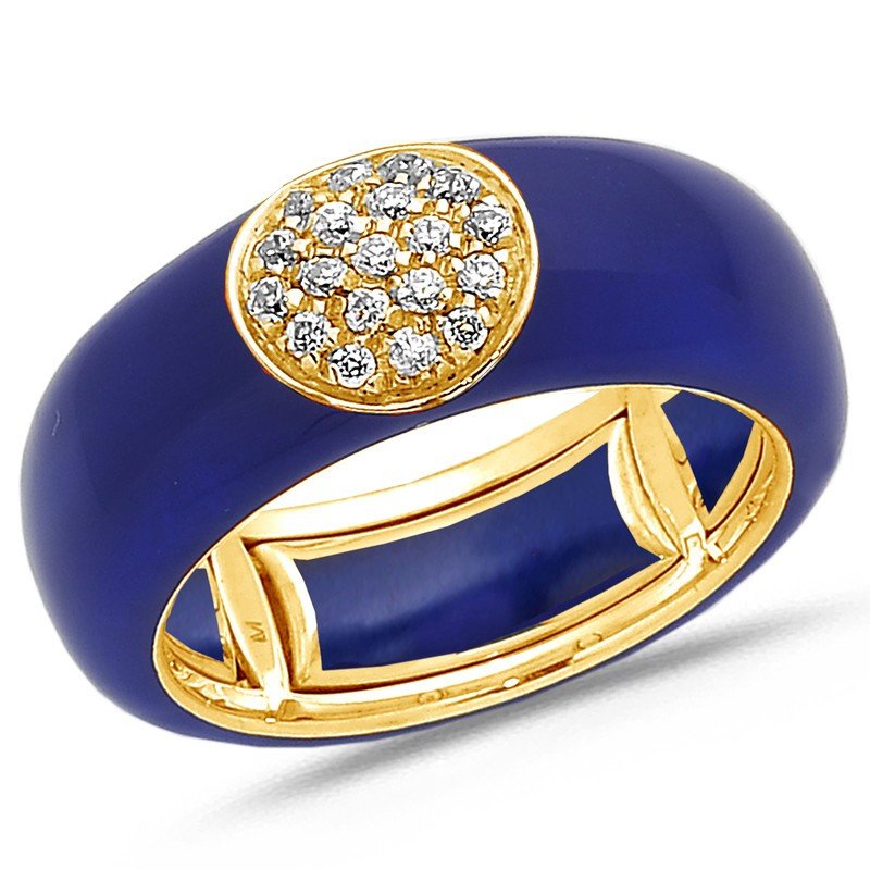 Blue Navy Enamel Ring, Yellow Gold and Diamonds Blue Navy Enamel Ring, Yellow Gold and Diamonds